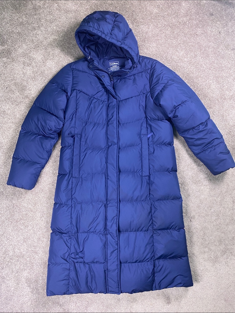 L.L. Bean Women's Hooded Long Puffer Coat in Royal Blue